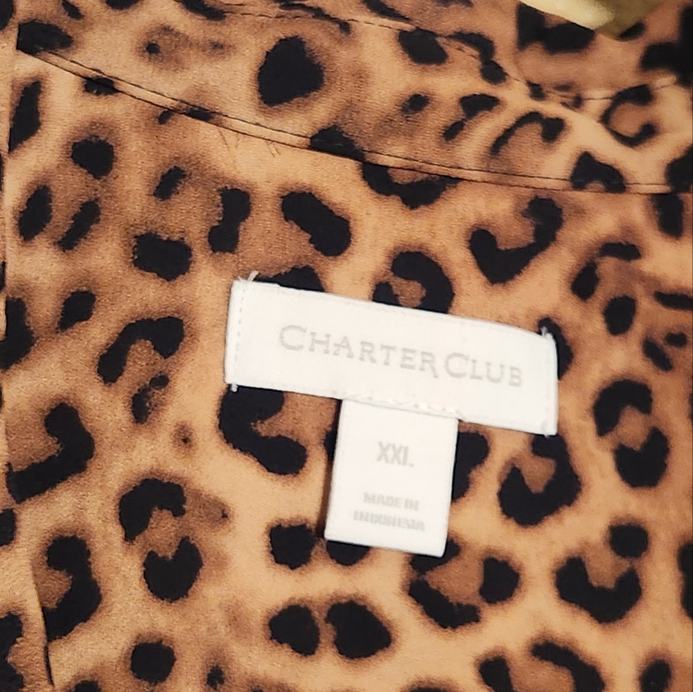 XXL Charter Club animal print button front shirt with rool tab sleeves like new - Picture 6 of 10